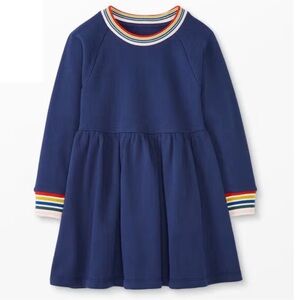 Hanna Andersson Girls Rainbow Knit Cuff Blue Dress in French Terry Size 6-7